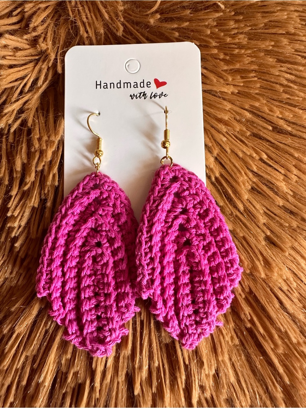 Handmade Pink Crochet Leaf Earrings